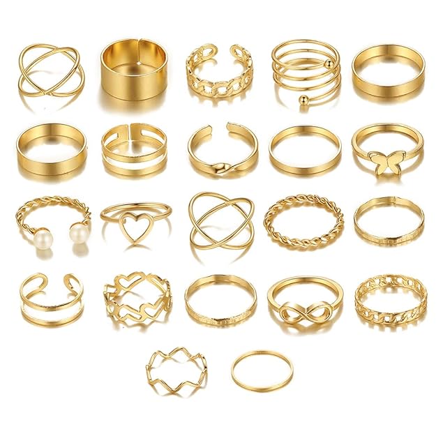 Shining Diva Fashion 22pcs Latest Stylish Stackable Kunckle Rings Set for Women and Girls Butterfly Heart Boho Gold and Silver Plated Rings - Image 3