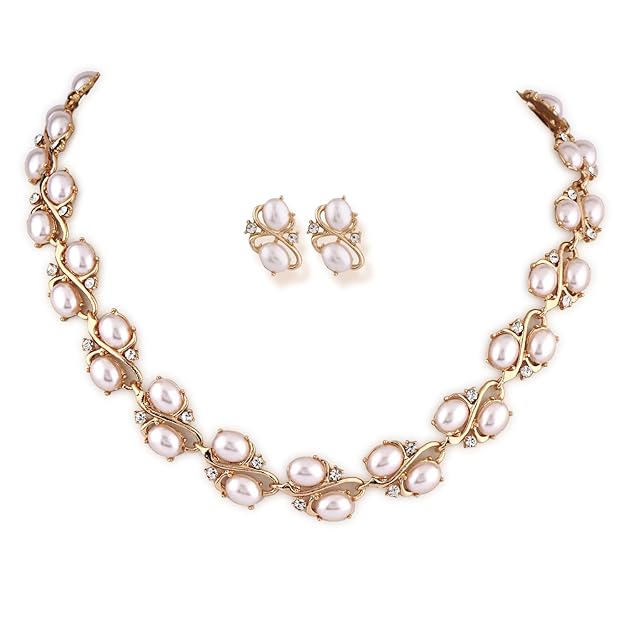 Shining Diva Fashion Latest Stylish Design Fancy Pearl Bracelet Earrings Necklace Jewellery Set for Women (15214s)