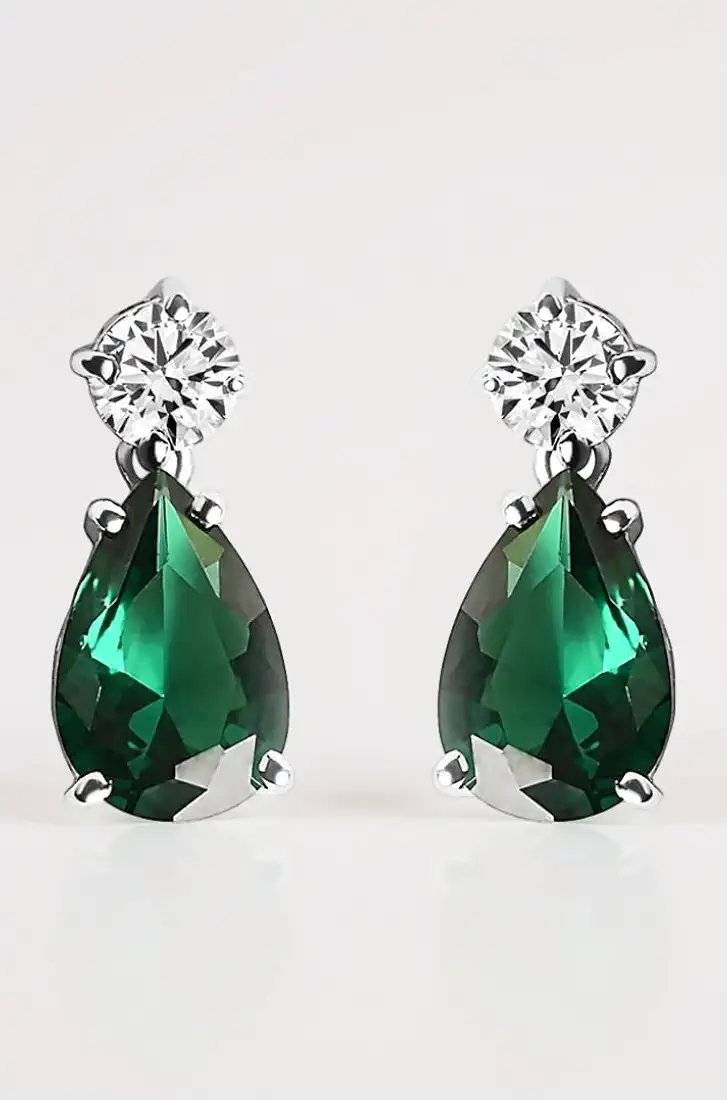 Sterling Silver Solitaire Green Necklace Jewellery Set With Earrings - Image 3