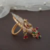 Traditional Gold Plated Swan Adjustable Ring with Meenakari and Beads