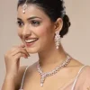 ukkhi Charming AD Diamonds Studded Floral Choker Necklace with Danlge Earrings Maangtikka Jewellery Set - Image 2
