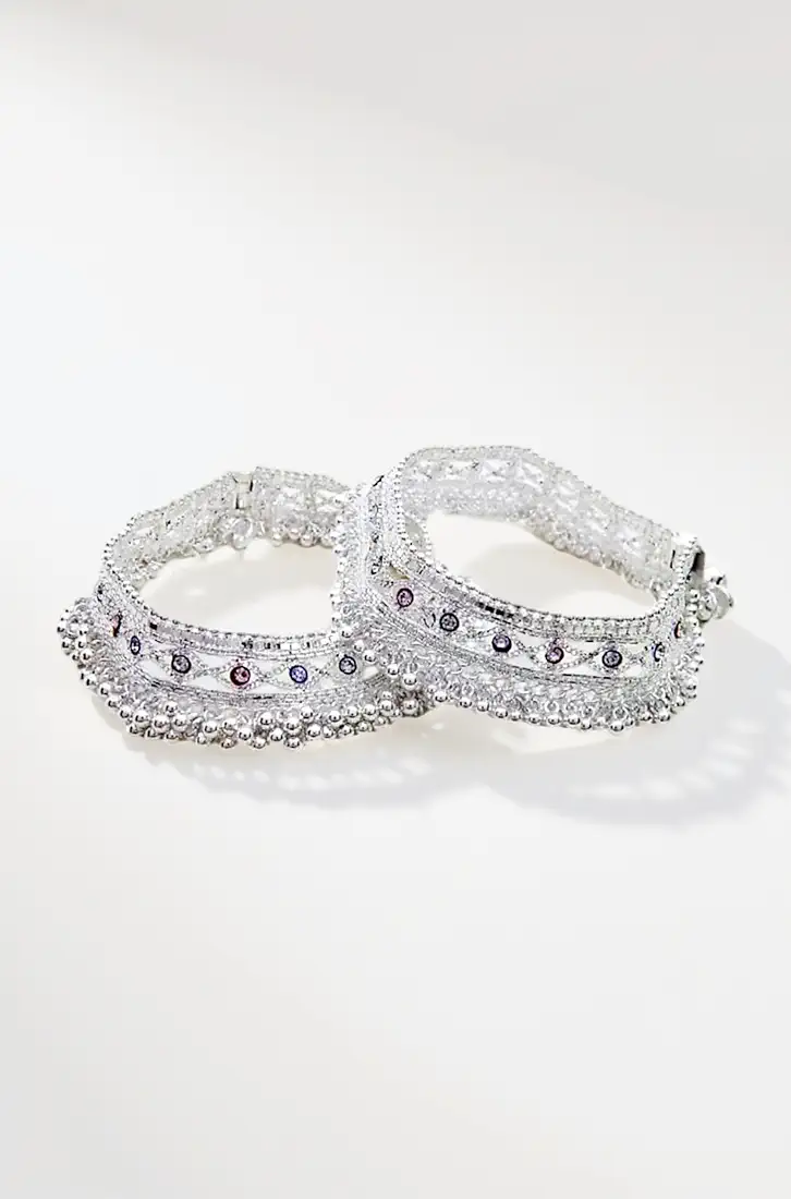 Silver Gola Payal For Women With Jhaalar - Image 3