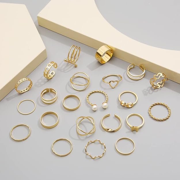 Shining Diva Fashion 22pcs Latest Stylish Stackable Kunckle Rings Set for Women and Girls Butterfly Heart Boho Gold and Silver Plated Rings