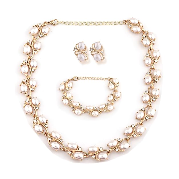 Shining Diva Fashion Latest Stylish Design Fancy Pearl Bracelet Earrings Necklace Jewellery Set for Women (15214s) - Image 2