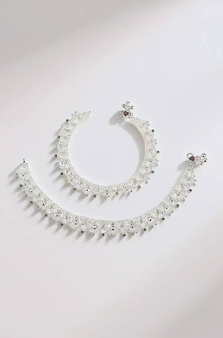 homedecor bharti White Metal Silver Plated Payal Anklet for Women & Girls Anklets Kolusu Payal Ghungroo - Image 2