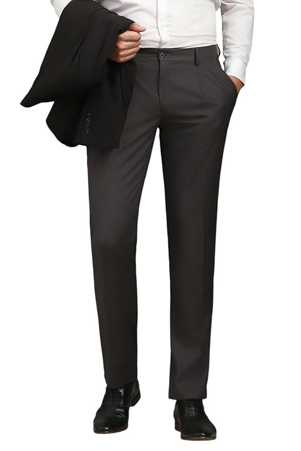 Louis Philippe Men's Regular Fit Mid Rise Premium Fabric Pleated Formal Trouser