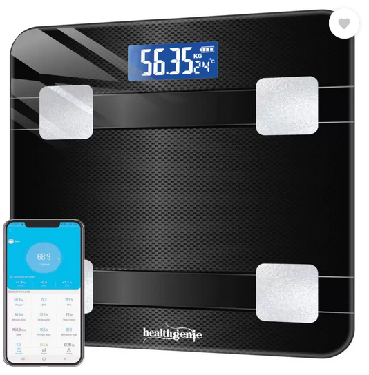 Healthgenie Smart BMI Weight Machine for Body Weight with 18 Body Parameters Weighing Scale  (weaving HB-411 Black)